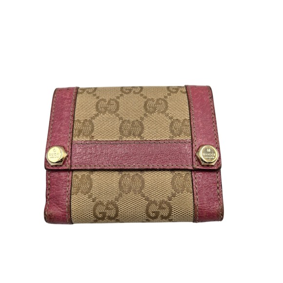 Gucci GG Canvas Pink Leather Trim Trifold Wallet Small Preowned Designer - Picture 1 of 11